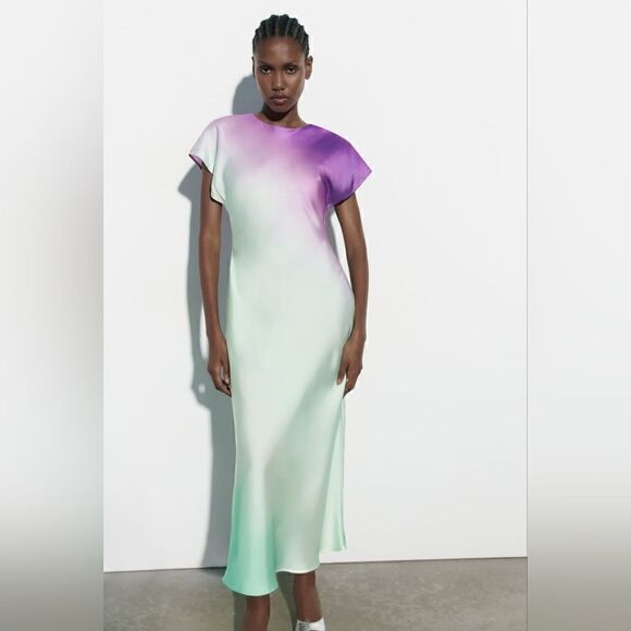 ZARA TIE DYE SATIN DRESS ombre - Picture 14 of 15